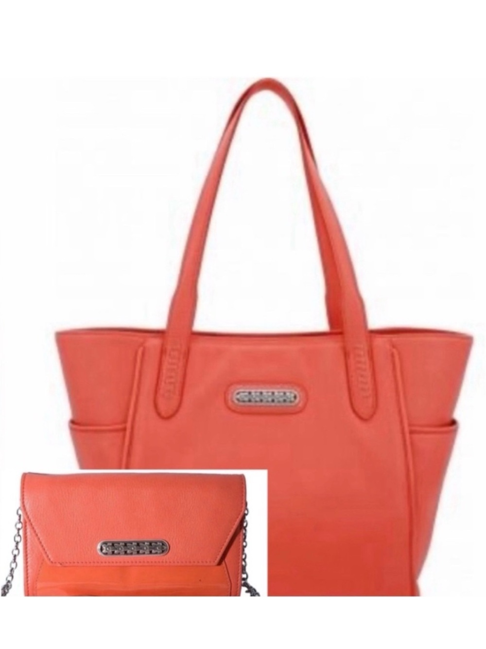BRIGHTON 🪸CORAL🪸 💯% GENUINE LEATHER TOTE BAG & MATCHING WALLET SET 🌟EUC🌟